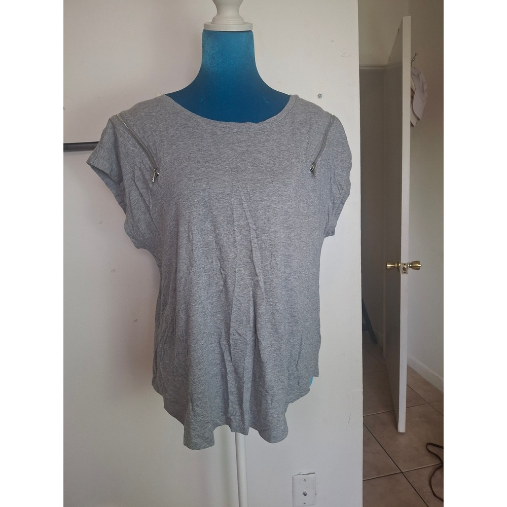 DKNY Womens Heather Grey Zipper Shoulder Cap Sleeve Top P22H1GRW Large